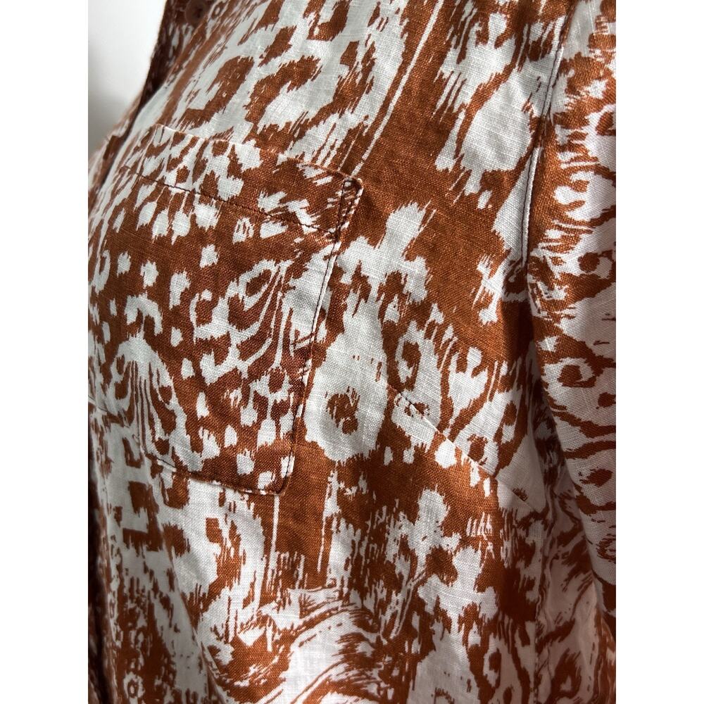 GARNET HILL (8)100% Linen-Button Up Shirt-Rusty White-Abstract-Resortwear-Luxury - Picture 7 of 12